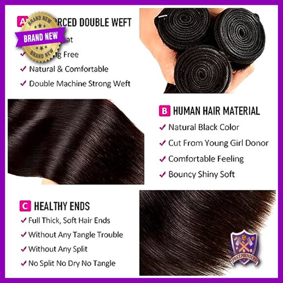 3 Bundles Brazilian Human Hair Extensions 22 24 26 Inch Straight main image 6